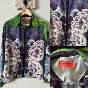 Clover Canyon Vibrant Floral & landscape print Button Down Shirt Medium